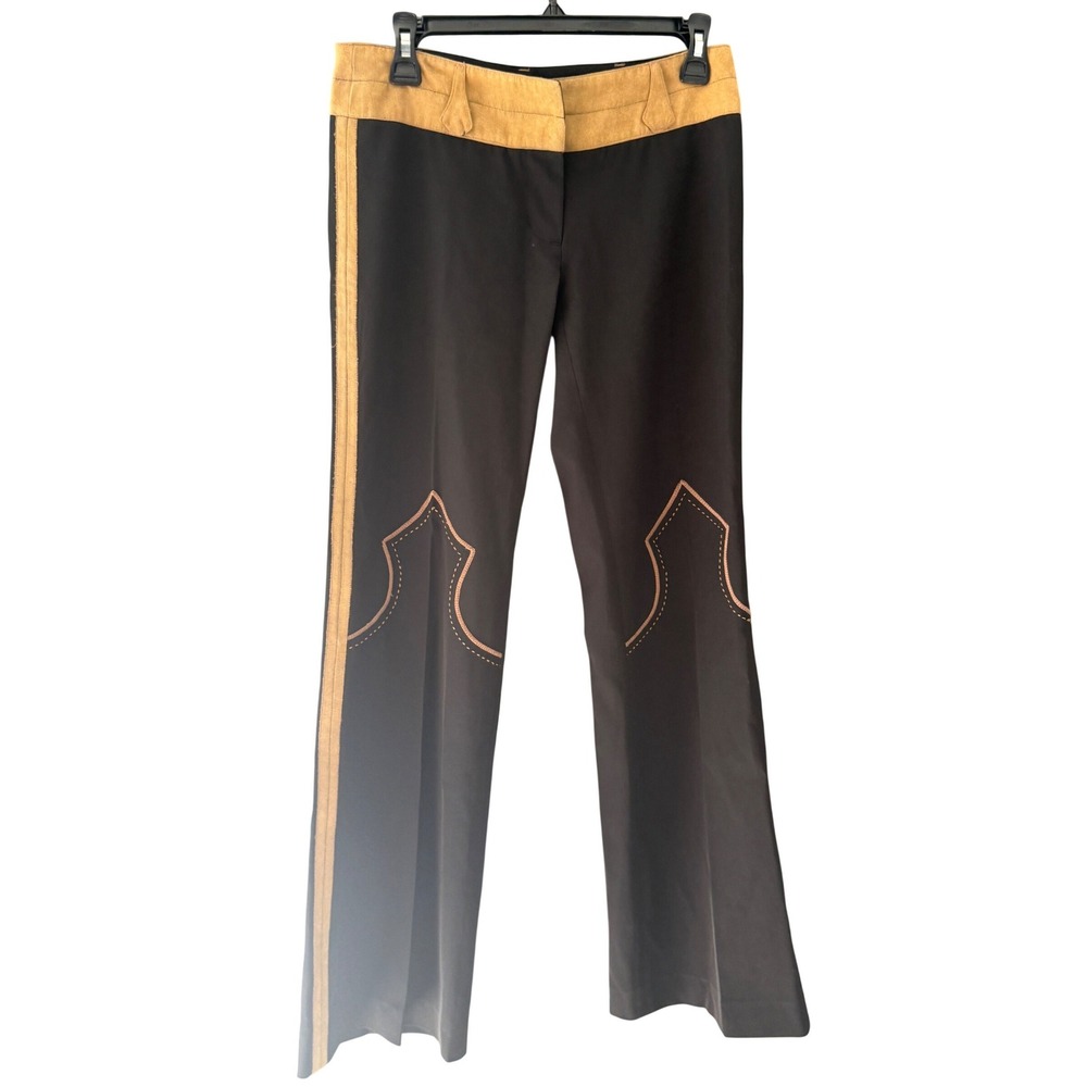 Vintage Tokyo Denim Bank Womens Western Embroidered Dress Pants Black Tan
